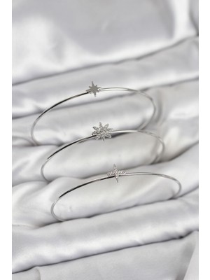 Esranın Dünyası Zirkon Taşlı Kutup Yıldızı Model Gümüş Renk 3'lü Kadın Bileklik Kombini RSEBJ34-ESRDNS