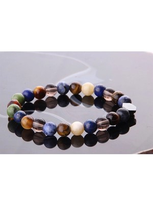 Öğrenci Bilekliği Kehribar Yeşim Lapis Dumanlı Kuvars Kaplan Gözü Sodalit Doğal Taş 8 mm