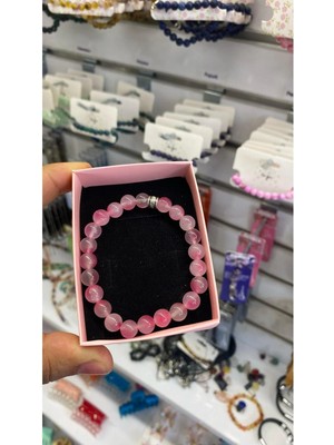 Gerçek Çilek Kuvars Doğal Taş Bileklik 8mm (Gül Kuvars)