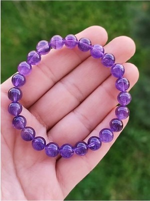 Doğal Taş Ametist Bileklik 8mm Sertifikalı