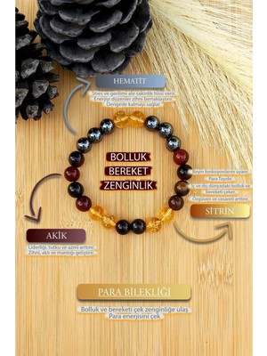 Doğal Taş Kadın , Erkek Para , Bolluk , Bereket Bilekliği Akik, Sitrin , Hematit Unisex Bileklik