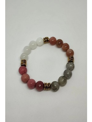 Sertifikalı Ay Taşı, Güneş Taşı, Labradorit, Rodonit, Hematit Doğaltaş Bileklik