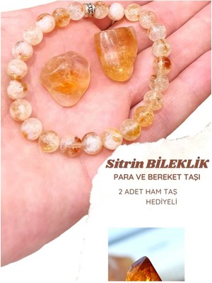 Sitrin ( Para , Bolluk , Bereket ) ( 2 Adet Taş Hediyeli ) Doğal Taş Bileklik 8 mm Aa Kalite