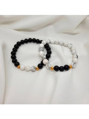 Sevgili Eş Çift Kadın Erkek Doğal Taş Kombin Bileklik Obsidyen Havlit