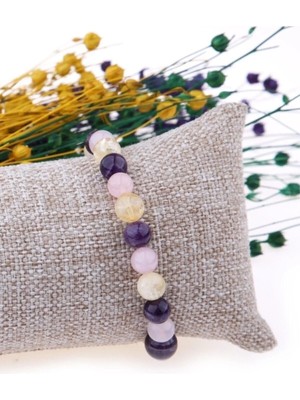 Pembe Kuvars Ametist Dönüşümlü Sitrin Doğal Taş 6 mm Bileklik