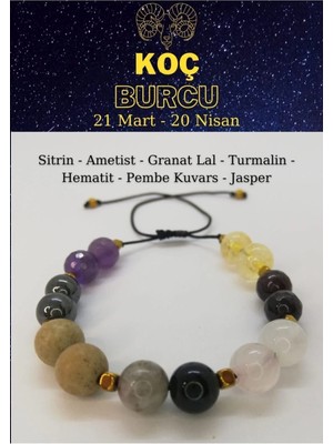 Akrepburcu Ayarlanabilir Bileklik Ametist, Sitrin, Hematit, Jasper, Pembe Kuvars, Turmalin, Lal