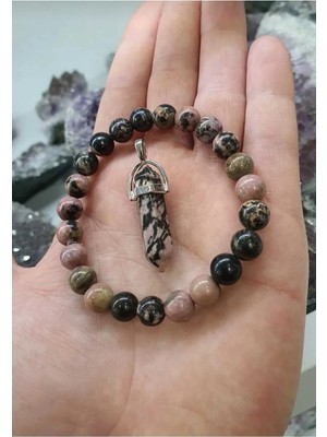 Rodonit Taşı 8mm Doğal Taş Bileklik Kolye Ucu Hediyeli