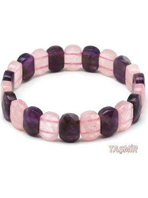 Ametist - Pembe Kuvars Doğal Taş Roleks Bileklik 9 x 14 mm
