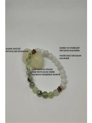 Sertifikalı 8 mm Ay Taşı ,prehnit, Hematit Doğaltaş Bileklik