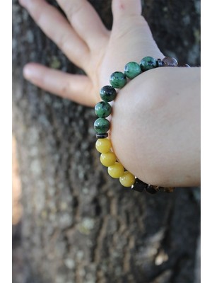 Yay Burcu Kaplan Gözü Aventurin Kan Taşı Peridot (Zebercet) Çeroit 8 mm Bleklik