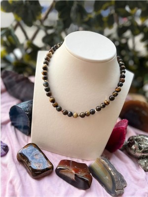 Kaplan Gözü Taşı Doğal Taş Kolye 40 cm