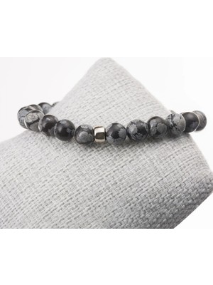 Karlı Obsidyen Taşı Bileklik-8 mm