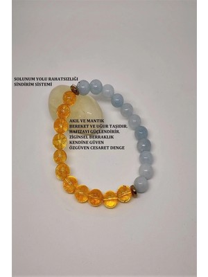 Sertifikalı 8 mm Sitrin , Akuamarin, Hematit Doğaltaş Bileklik