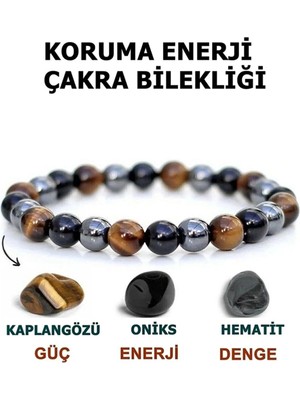 Koruma Enerji Çakra Bilekliği Kaplan Gözü Güç Onix Enerji Hematit Denge