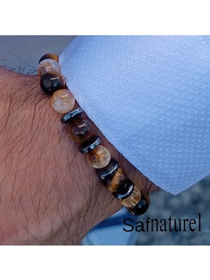 Dönüşümlü Sitrin, Kaplan Gözü, Hematit Doğal Taş Bileklik 8 mm