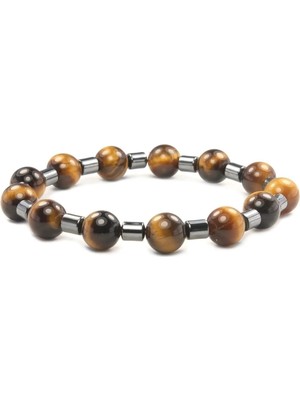 Sertifikalı Kaplan Gözü - Hematit Doğal Taş Bileklik 8 mm