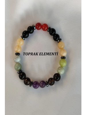 Sertifikalı Toprak Elementi Doğaltaş Bileklik (Ametist, Dumanlı Kuvars, Peridot, Kalsit, Akik)