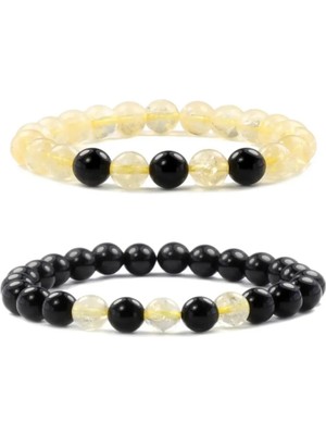 Sitrin Oniks Taşı Doğaltaş Çift Kombin Sevgili Arkadaş Bileklik Tasarım