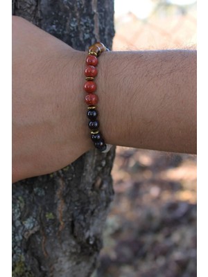 Aslan Burcu Kaplan Gözü Jasper Hematit Lal Erkek Burç Bilekliği