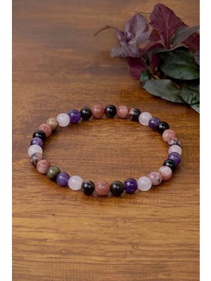 Aşk Sevgi Bilekliği (Pembe Kuvars, Ametist, Obsidyen, Güneş Taşı ve Rodonit Taşı)