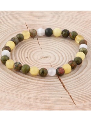 Unakit Selenit Kehribar Doğal Taş Bileklik 6 mm