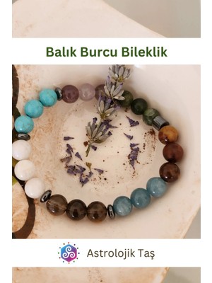 Balık Burcu Bilekliği -Jasper, Akuamarin, Yeşim Taşı, Firuze Taşı, Ametits, Ay Taşı, Kuvars