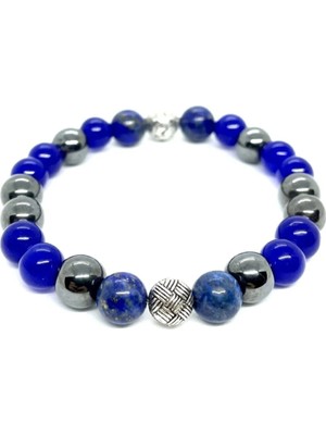 Unisex Doğaltaş Stres Bilekliği ( Mavi Akik Hematit Lapis Lazuli Doğal Taş Bileklik)