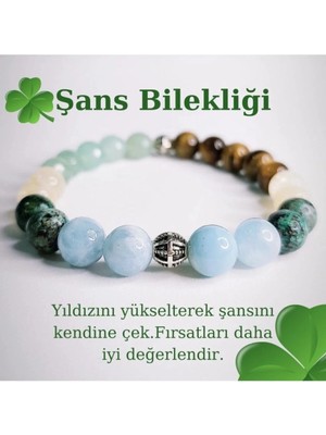 Şans Bilekliği Doğaltaş Unisex Tılsım Bilekliği Akuamarin, Krizopraz, Kaplangözü, Aventurin, Sitrin