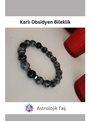 Karlı Obsidyen Doğal Taş Bileklik - Obsidyen Taşı & Hematit