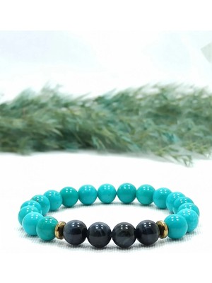 Siyah Kaplan Gözü Turkuaz Doğal Taş Kadın Bileklik Rio