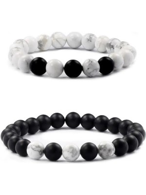 Doğal Taş Onik ve Halvit Çift Bilekligi