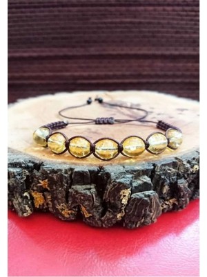 Gerçek Doğal Taş Sitrin Taşı Makrome Örgü Bileklik