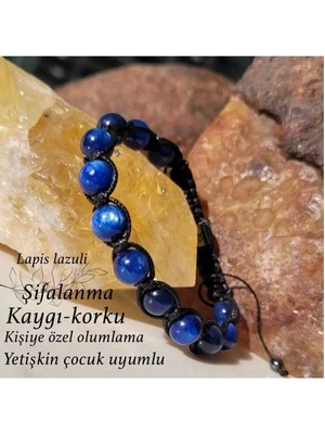 Lapis Lazuli (Kaygı Korku Şifalanma) Makrome Örgü Doğal Taş Bileklik