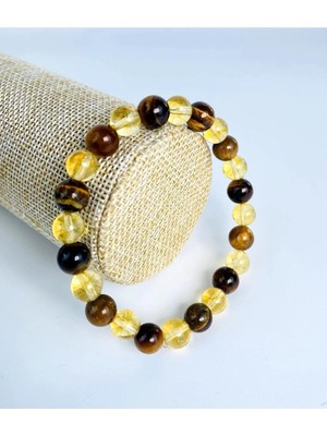 Sertifikalı Dönüşümlü Sitrin & Kaplan Gözü 8 mm Bileklik