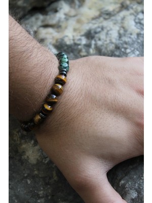 Kaplan Gözü Kök Zümrüt Doğaltaş Erkek Bileklik