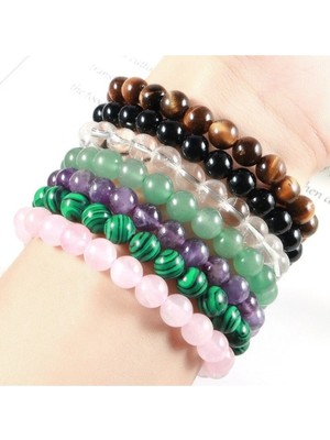 Obsidyen Kristal Kuvars Malakit Ametist Aventurin Bileklik 7 'li Set 8mm