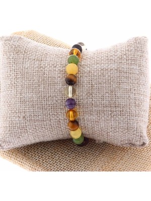 Kaplan Gözü, Kehribar, Yeşim, Ametist Doğal Taş 6 mm Bileklik