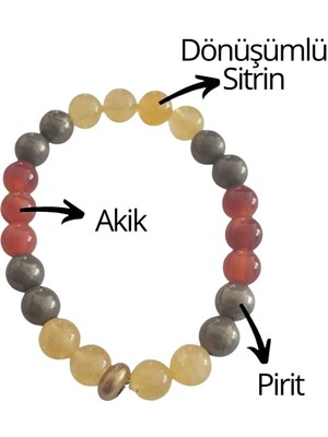 Pirit, Dönüşümlü Sitrin, Akik Doğal Taş Bileklik 8 mm