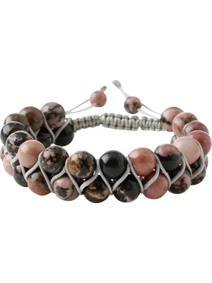 Rodonit 8mm Çift Sıra Makrome Doğal Taş Bileklik