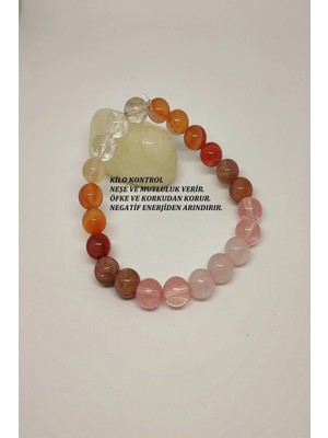 Sertifikalı 8 mm Pembe Kuvars, Gül Kuvars, Güneş Taşı, Akik, Kristal Kuvars Doğaltaş Bileklik