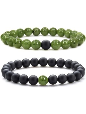 Yeşim Taşı ve Oniks Taşı Sevgili Çift Kombin Bileklik