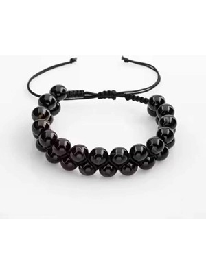 Siyah Göz Akik Çift Sıra Makrome Bileklik