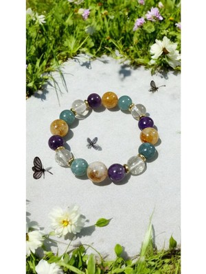 Sitrin Kristal Kuvars Akuamarin Ametist ( Cesaret Pozitif Enerji Koruma Kalkanı ) Bileklik