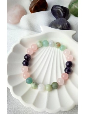 Kadın Dişil Eneji Doğal Taş Bileklik Ay Taşı ,amazonit, Ametist, Pembe Kuvars
