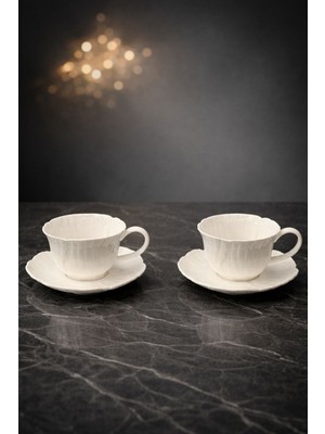 Yzhome 2 Kişilik Porselen Flower Beyaz Kahve Fincan Takımı Seti 100ML