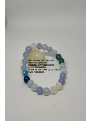 Sertifikalı 8 mm Ay Taşı, Mavi Kuvars, Akuamarin, Anjelit (Melek) Taşı, Mavi Akik Doğaltaş Bileklik