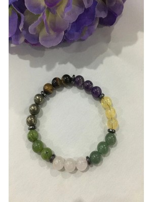 Sertifikalı Sitrin,yeşim,pirit,kaplangözü,ametist,aventurin,pembe Kuvars,hematit Doğaltaş Bileklik