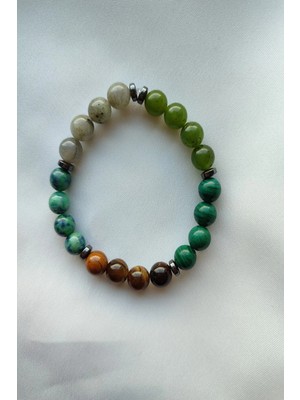Sertifikalı Fibromiyalji Doğaltaş Bileklik (Labradorit, Yeşim, Malahit,kaplangözü,azurit,hematit)