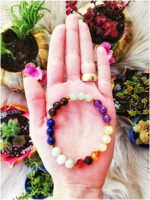 Başak Burcu Doğaltaş Bileklik Ametist,akik,aventurin, Lapis Lazuli, Dumanlı Kuvars, Sitrin, Amazonit