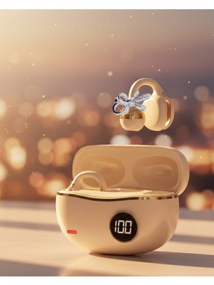 Teknodayım Şık ve Taşınabilir Bluetooth Kulaklık Gün Boyu Kullanım 2 Kurdele Küpe Hediyeli